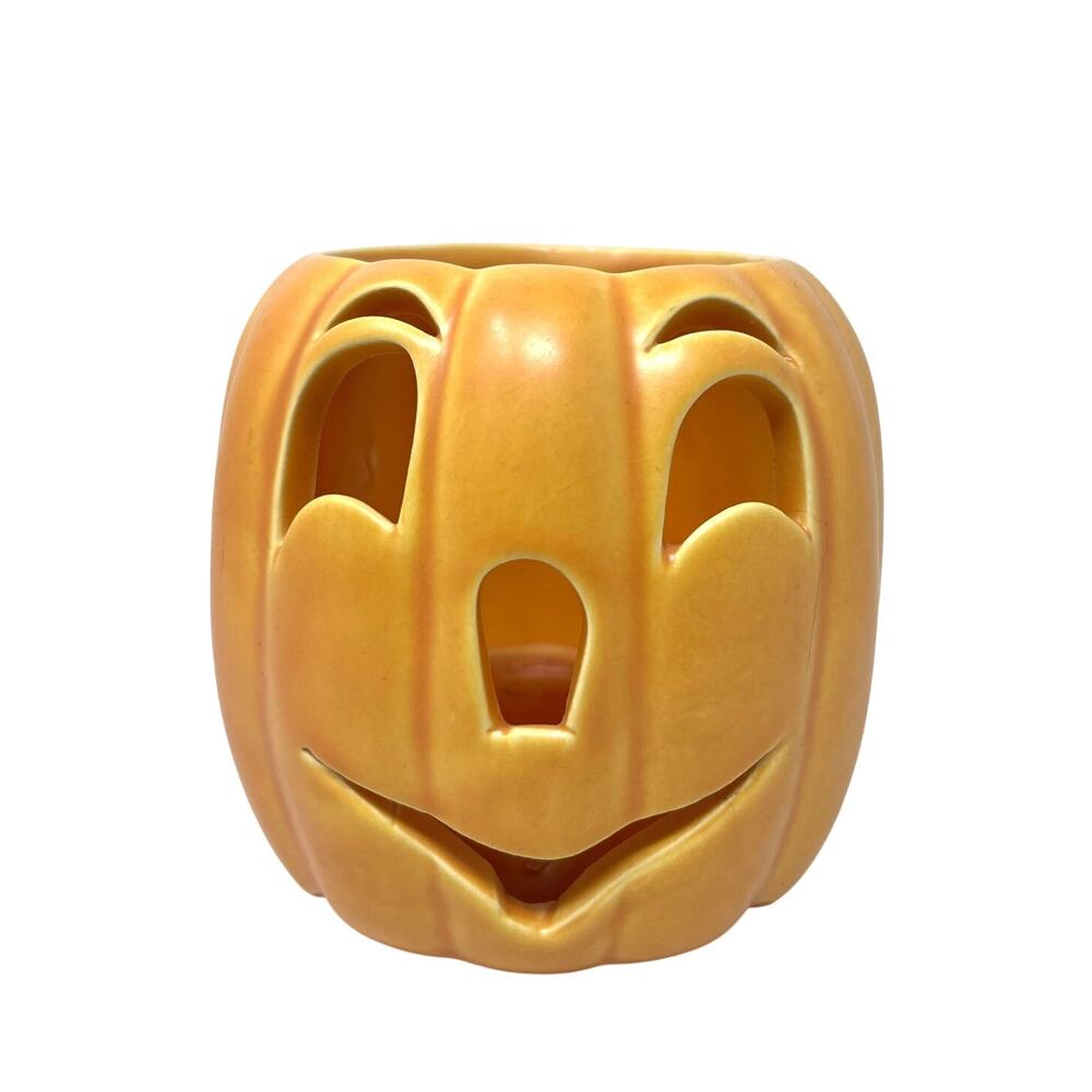 Haeger Pottery Pumpkin Candle Holder Halloween Jack O Lantern 4x4 1/2" USA 400‎